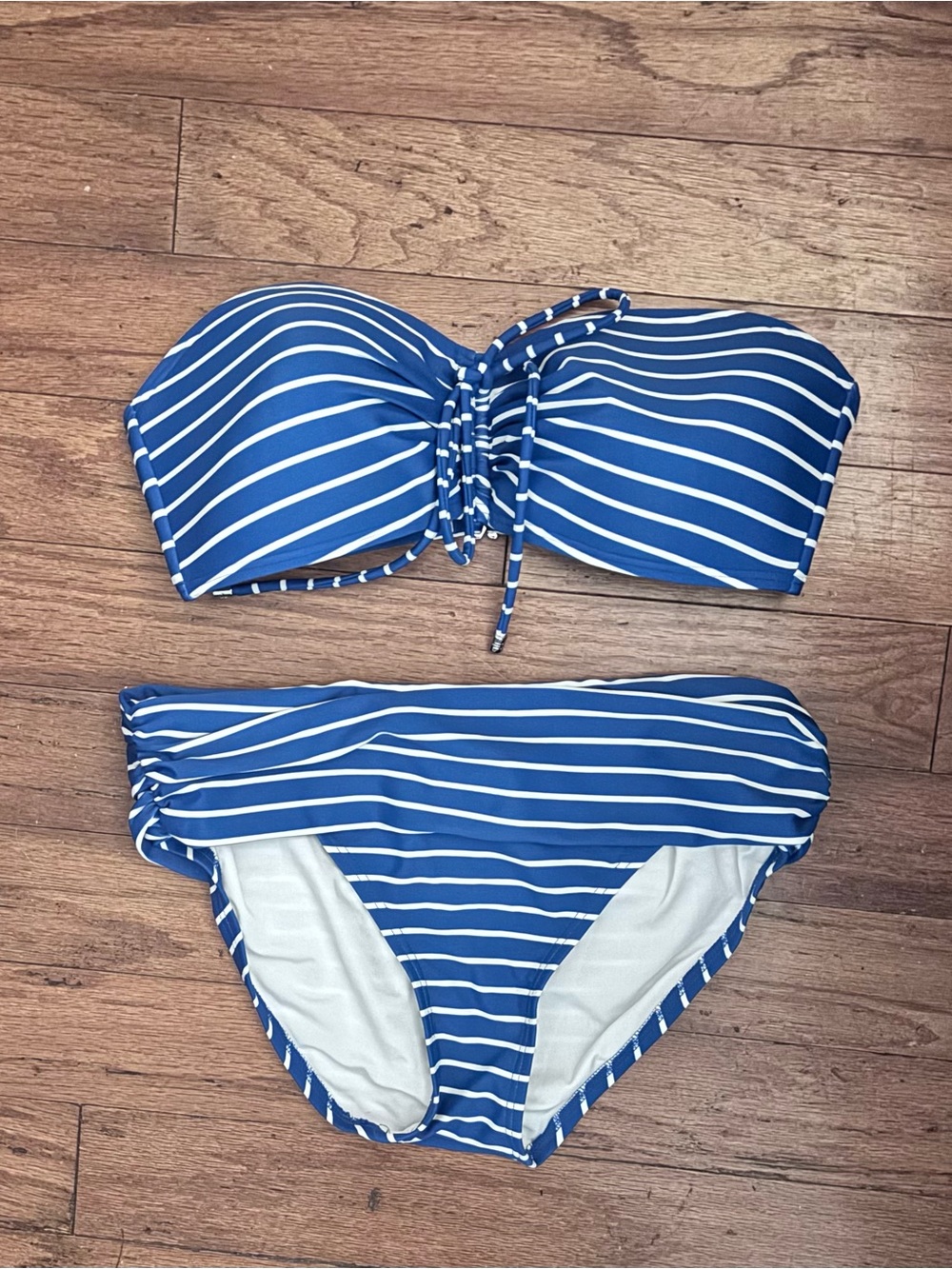 Tommy Hilfiger Blue and White Striped Bandeau Bikini